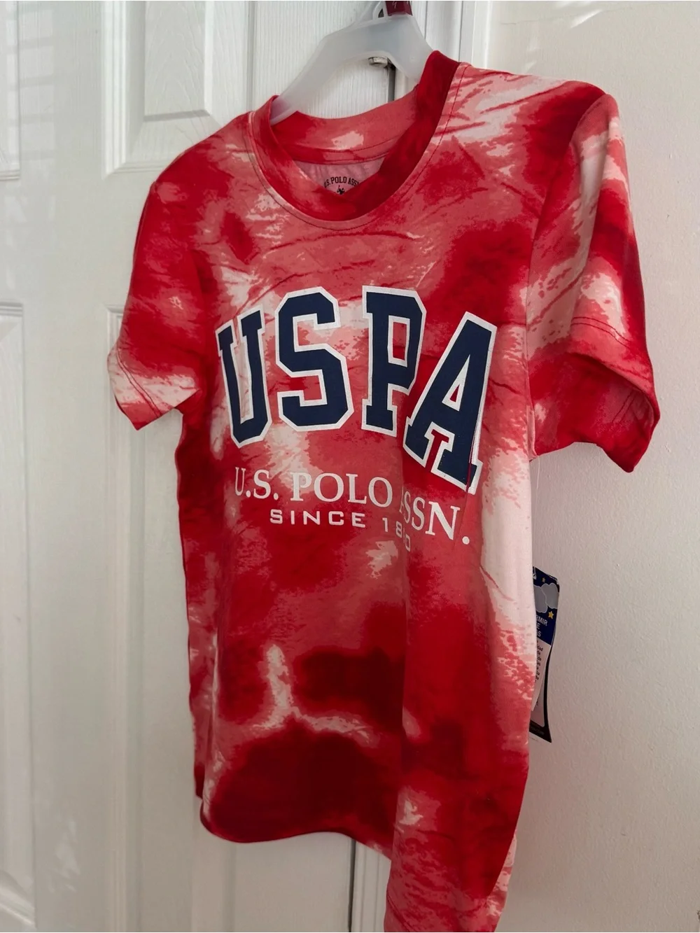 US Polo Assn Boys Pajama Set 6/7 Red Tie Dye USA Shirt Gray Shorts SleepWear New